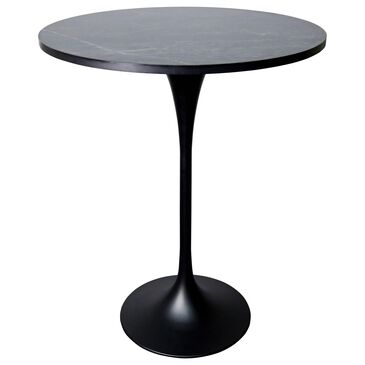 Leisuremod LeisureMod Verve Collection Modern Bar Height Table Black Base with 27 Round Black Marbleized MDF Top, , large