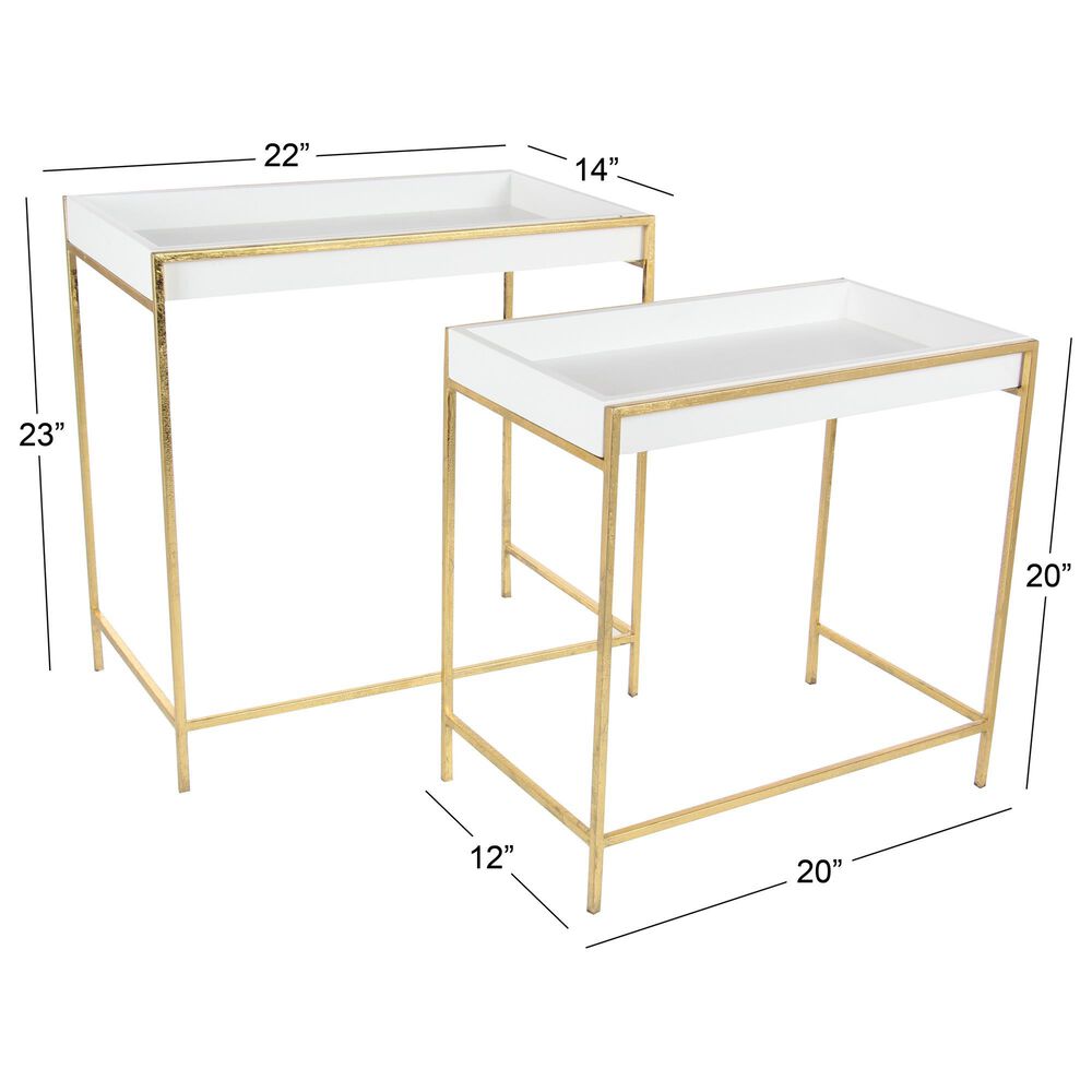 Maple and Jade 2-Piece Nesting Tray Top End Table Set in Gold and White, , large