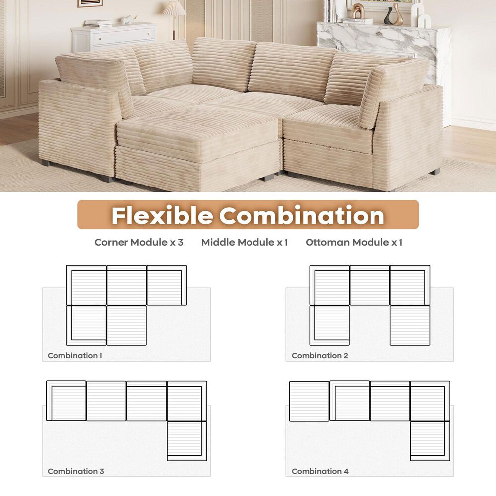 HOMLUX 5-Piece Mod Sectional with Chaise in Beige, , large