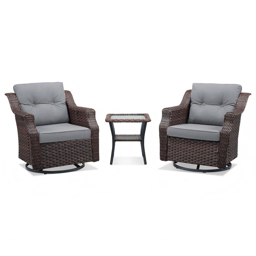 Sunwell Garden 3-Piece Patio Swivel Glider Set with 19.7" Side Table in Gray, , large