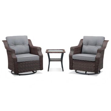 Sunwell Garden 3-Piece Patio Swivel Glider Set with 19.7" Side Table in Gray, , large