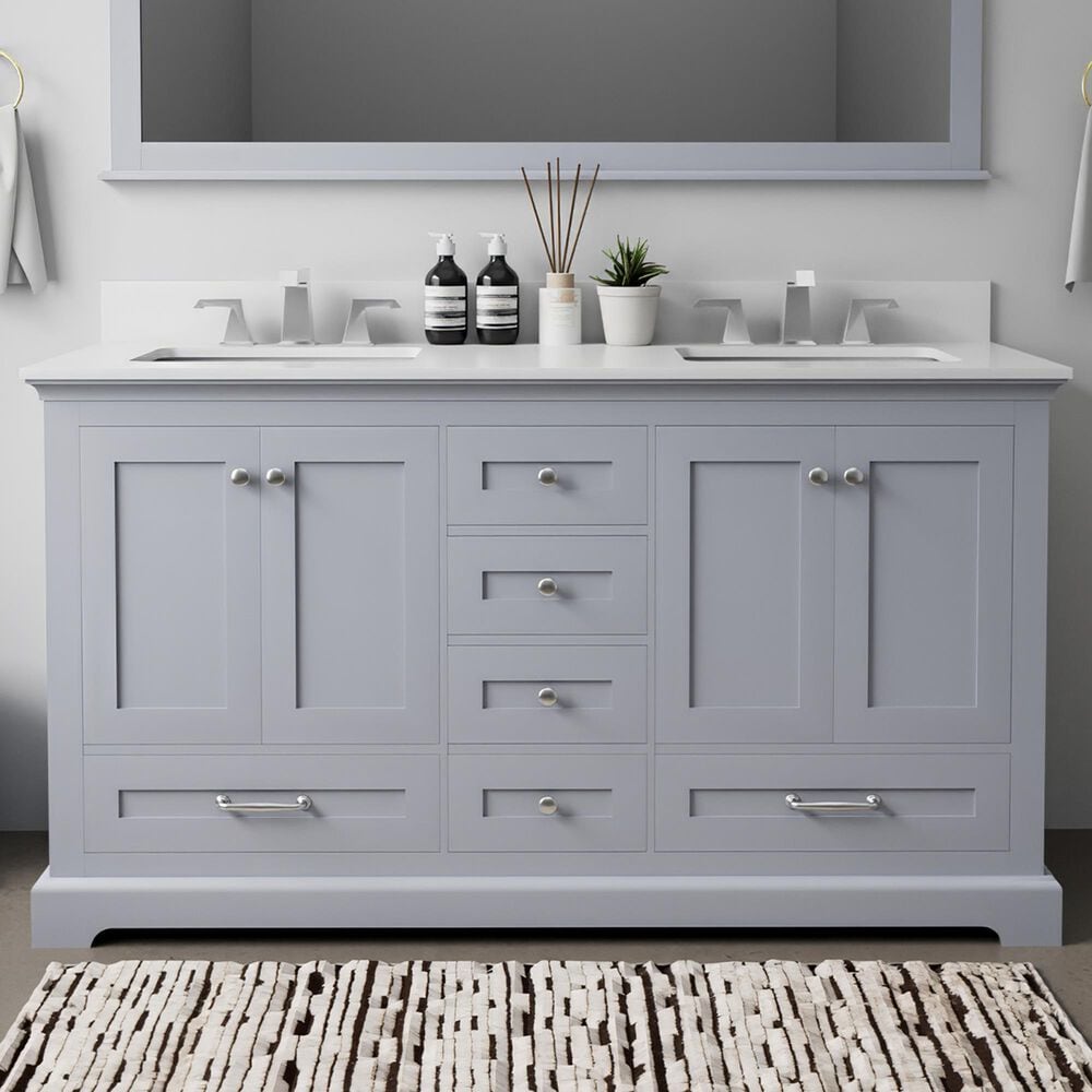 Lexora Home Dukes 60" Double Bathroom Vanity in Dark Grey with White Quartz Top and Rectangular Sinks, , large