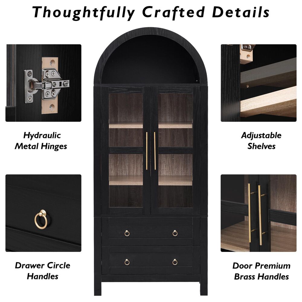 HOMLUX 71" Arched Kitchen Pantry Cabinet in Black, , large