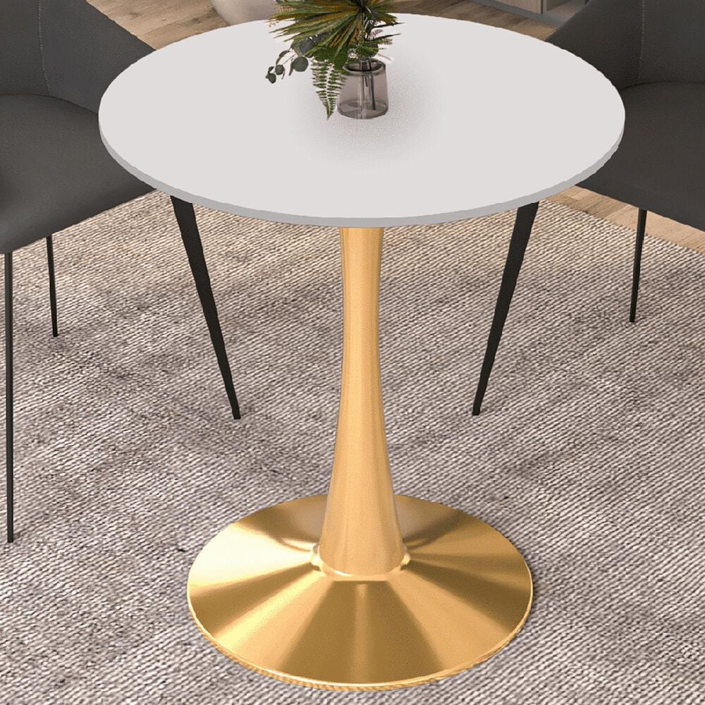Leisuremod Bristol 24&quot; Round Dining Table with MDF Top in Gold and White - Table Only, , large