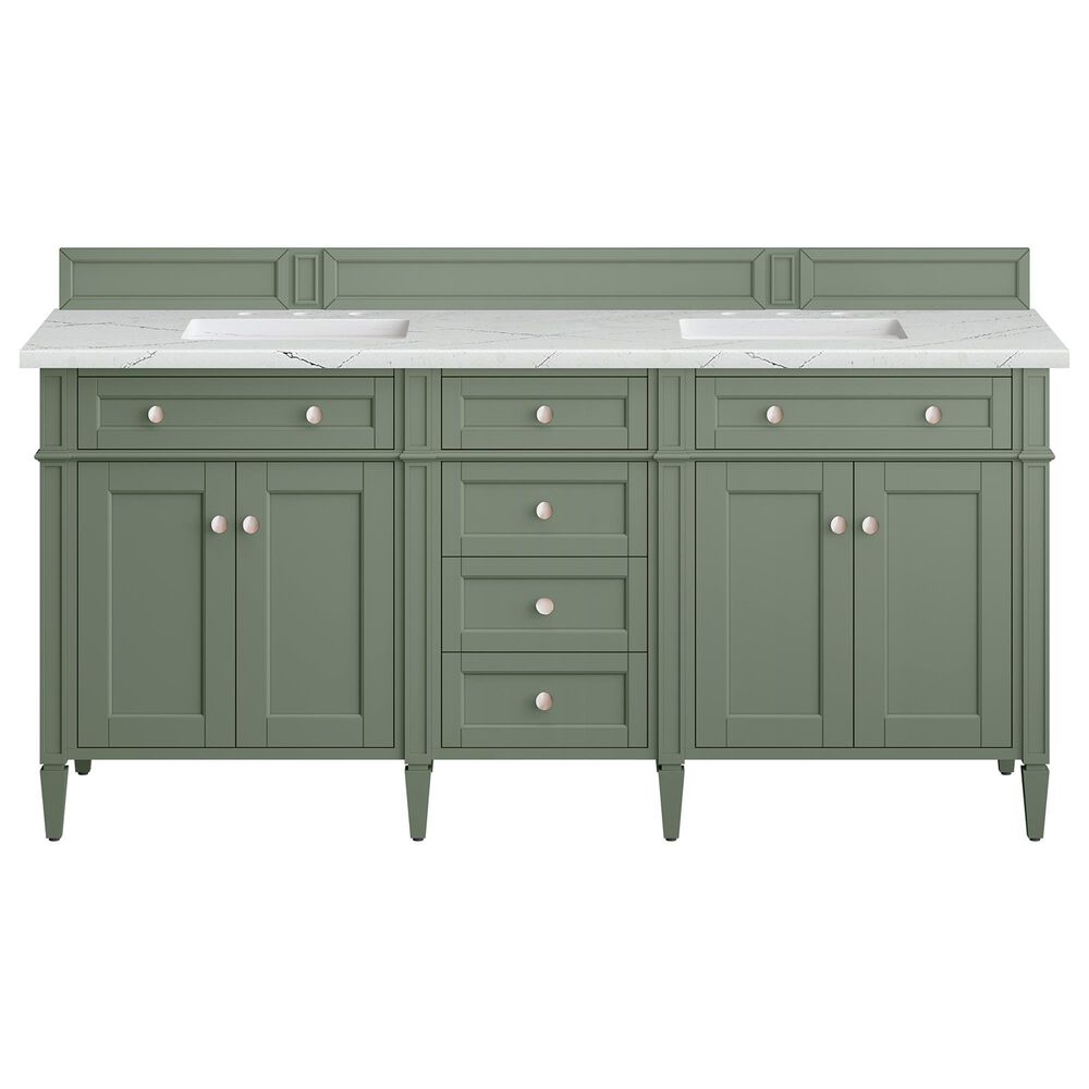 James Martin Vanities Brittany 72" Double Bathroom Vanity in Smokey Celadon with 3 cm Ethereal Noctis Quartz Top and Rectangular Sinks, , large