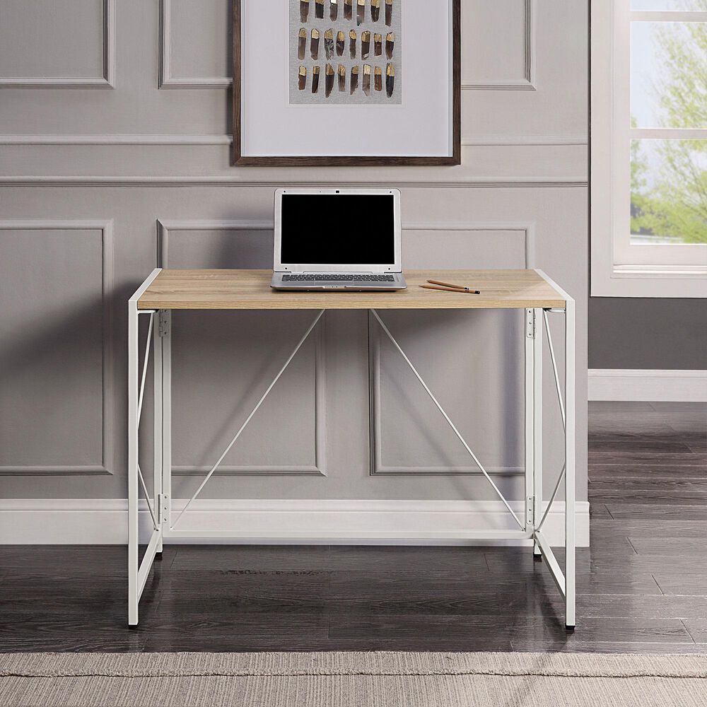 Valor Living Ravel Tool-Less Folding Desk in River Oak and White, , large