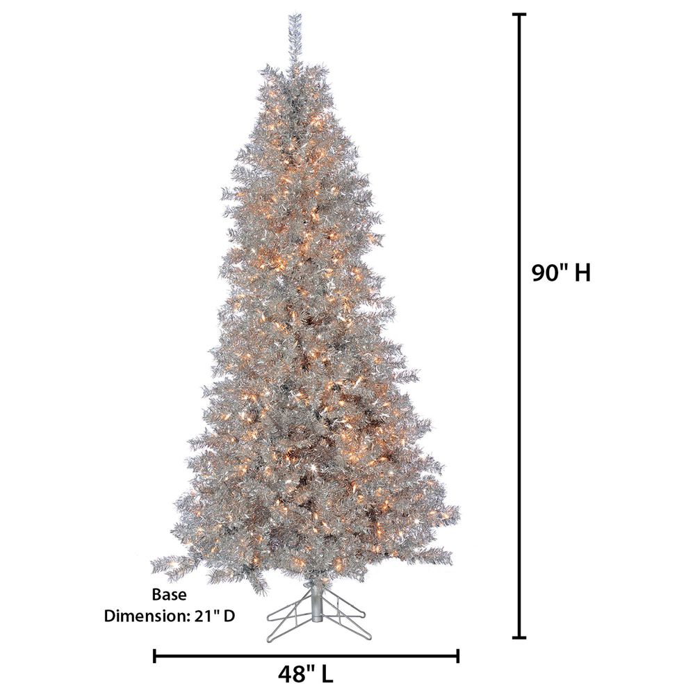The Gerson Company 7.5&#39; Pre-Lit Tinsel Artificial Christmas Tree in Silver, , large