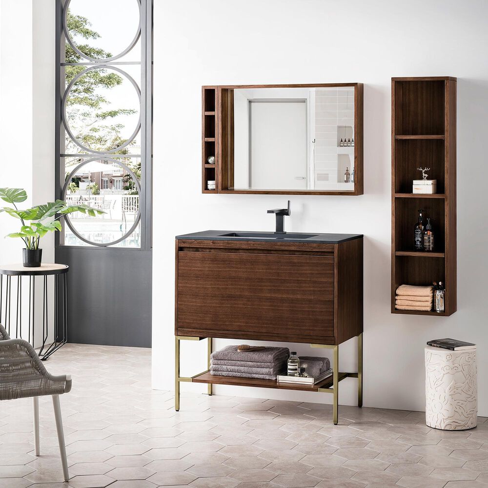 James Martin Vanities Mantova 35.4&quot; Single Vanity Cabinet in Mid-Century Walnut and Champagne Brass, , large