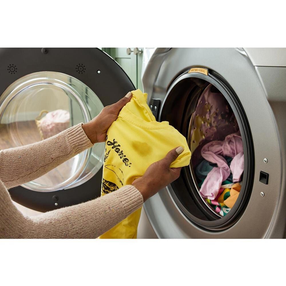 Whirlpool 4.5 Cu. Ft. Smart Front Load Washer and 7.4 Cu. Ft. Gas Dryer Stack Laundry in Radiant Silver, , large