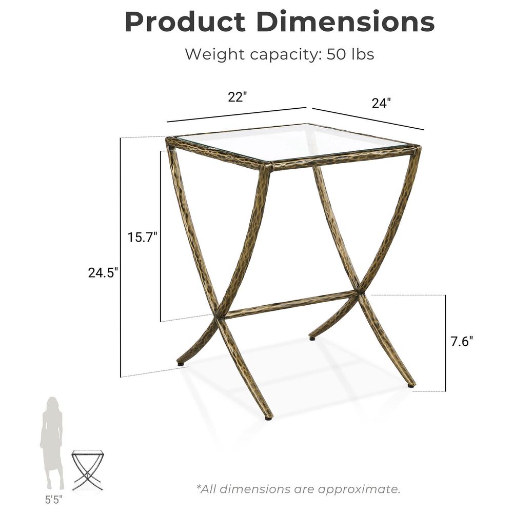 Furniture of America Lalia Side Table with Tempered Glass Top and X-Base in Matte Gold, , large