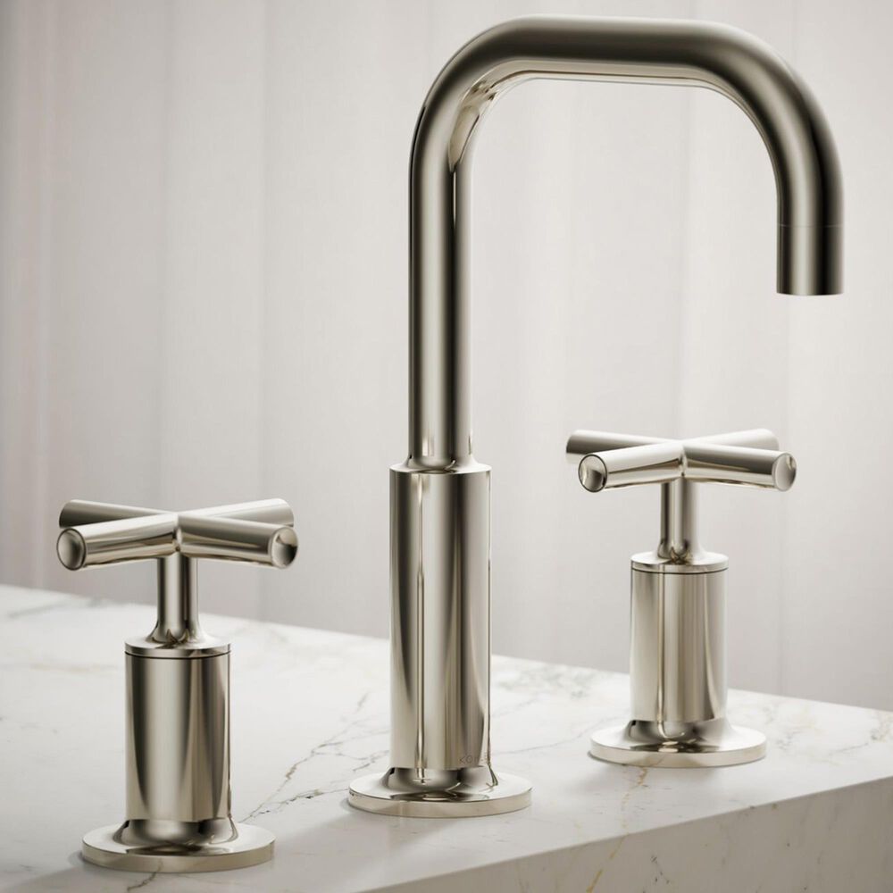 Kohler Purist Widespread Bathroom Sink Faucet with Cross Handles and High Gooseneck Spout in Vibrant Polished Nickel, , large