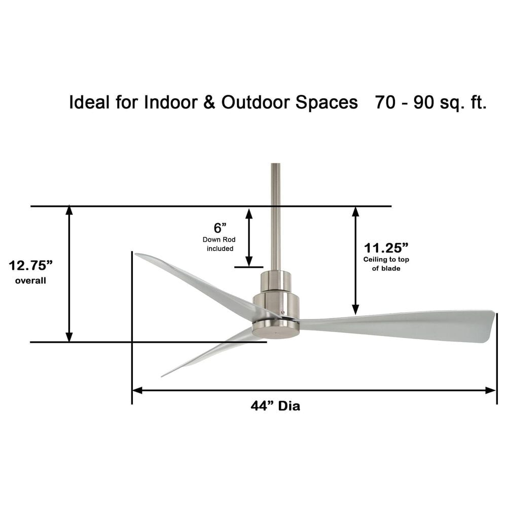 Minka-Aire Simple 44" Indoor/Outdoor Ceiling Fan in Brushed Nickel Wet, , large