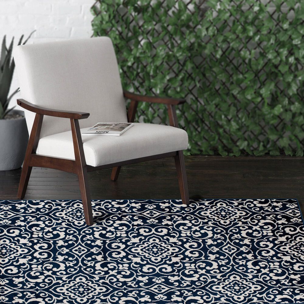 Central Oriental Terrace Tropic Mcbee 3&#39;3&quot; x 5&#39; Sapphire and Snow Area Rug, , large