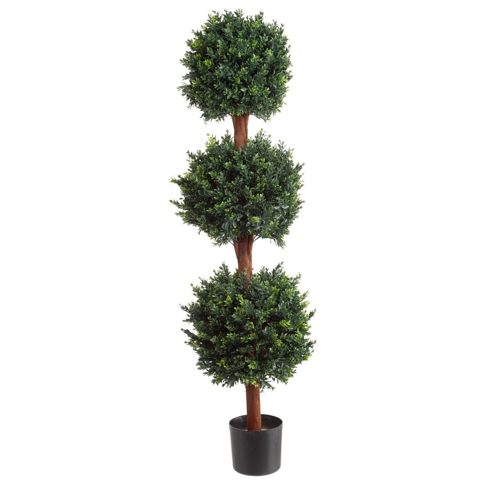 Timberlake 5" Artificial Hedyotis Triple Ball Topiary Tree with Pot in Green, , large