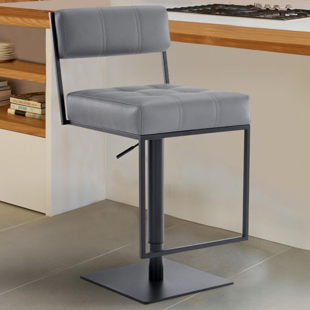 Blue River Michele Swivel Barstool with Grey Cushion in Matte Black, , large