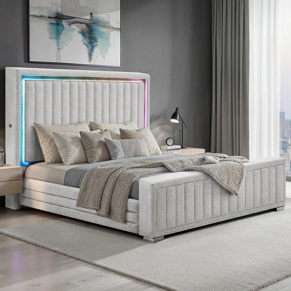 Modern Market Elias King Upholstered Bed with Speakers and LED Lighting, , large