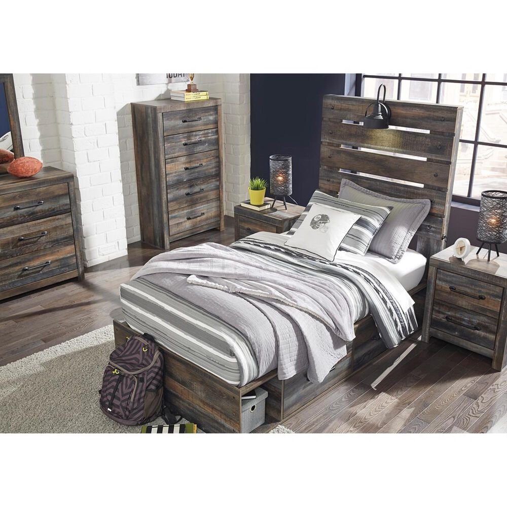 Ashley Drystan Twin Dual Storage Bed in Brown Rustic, , large