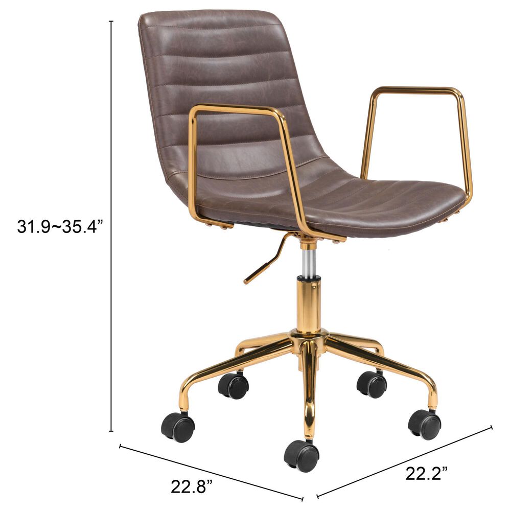 Zuo Modern Eric Office Chair in Brown and Gold, , large
