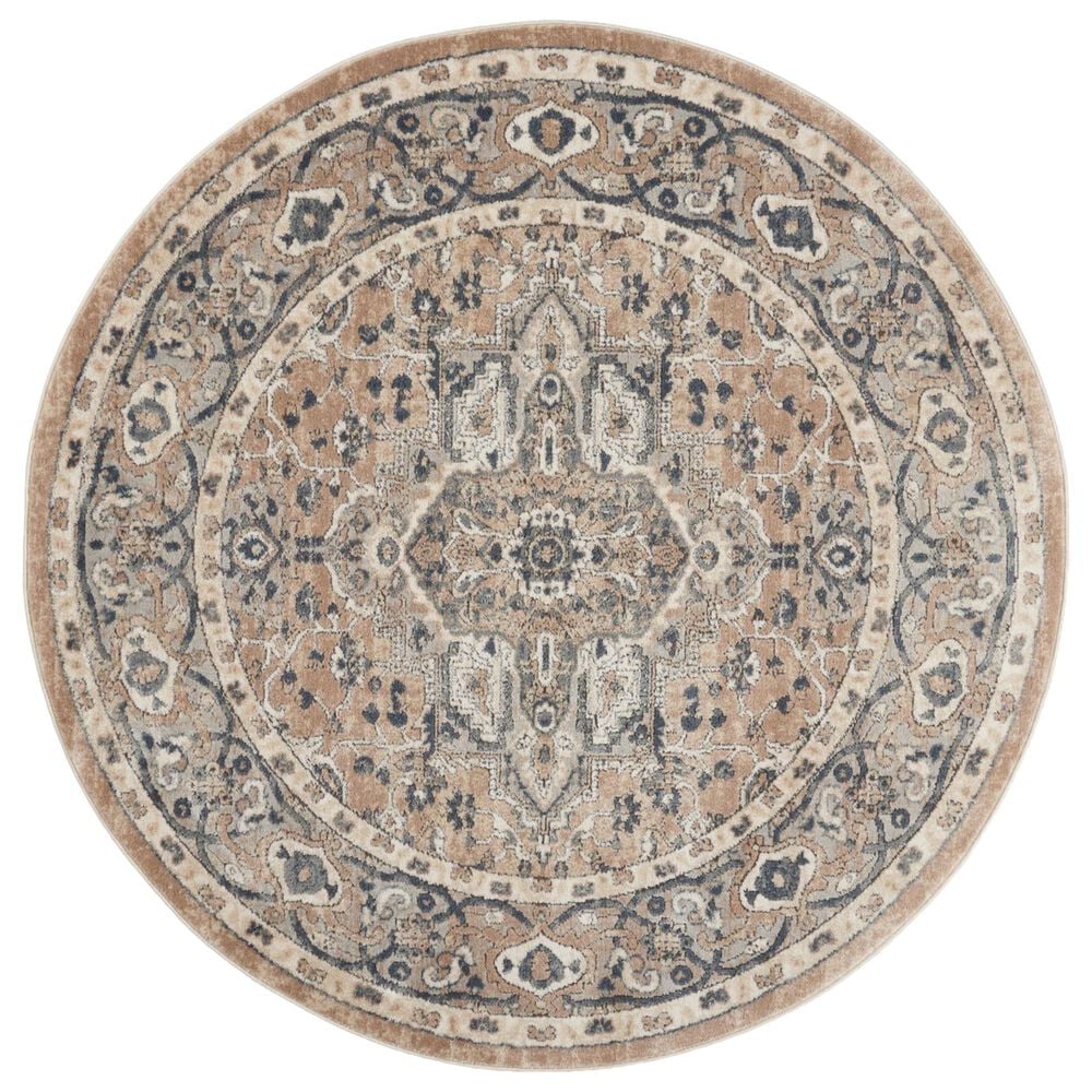 Nourison Quarry QUA05 5"3" Round Beige and Grey Area Rug, , large