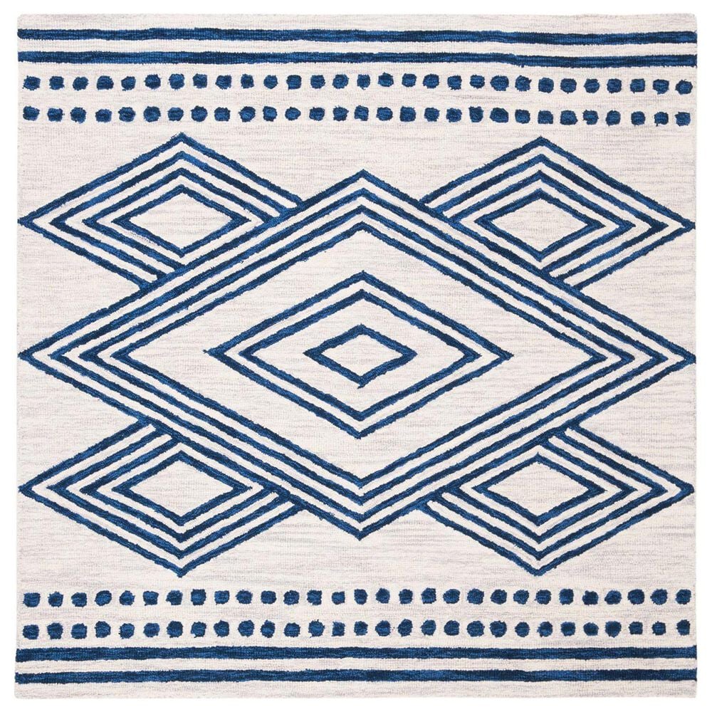 Safavieh Micro-Loop Southwestern 5" Square Ivory and Navy Area Rug, , large