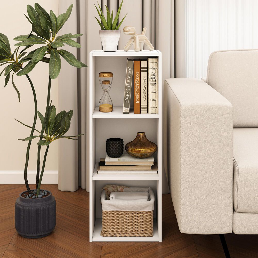 HOMLUX 3-Tier Bookcase with Decorative Open Shelves in White, , large