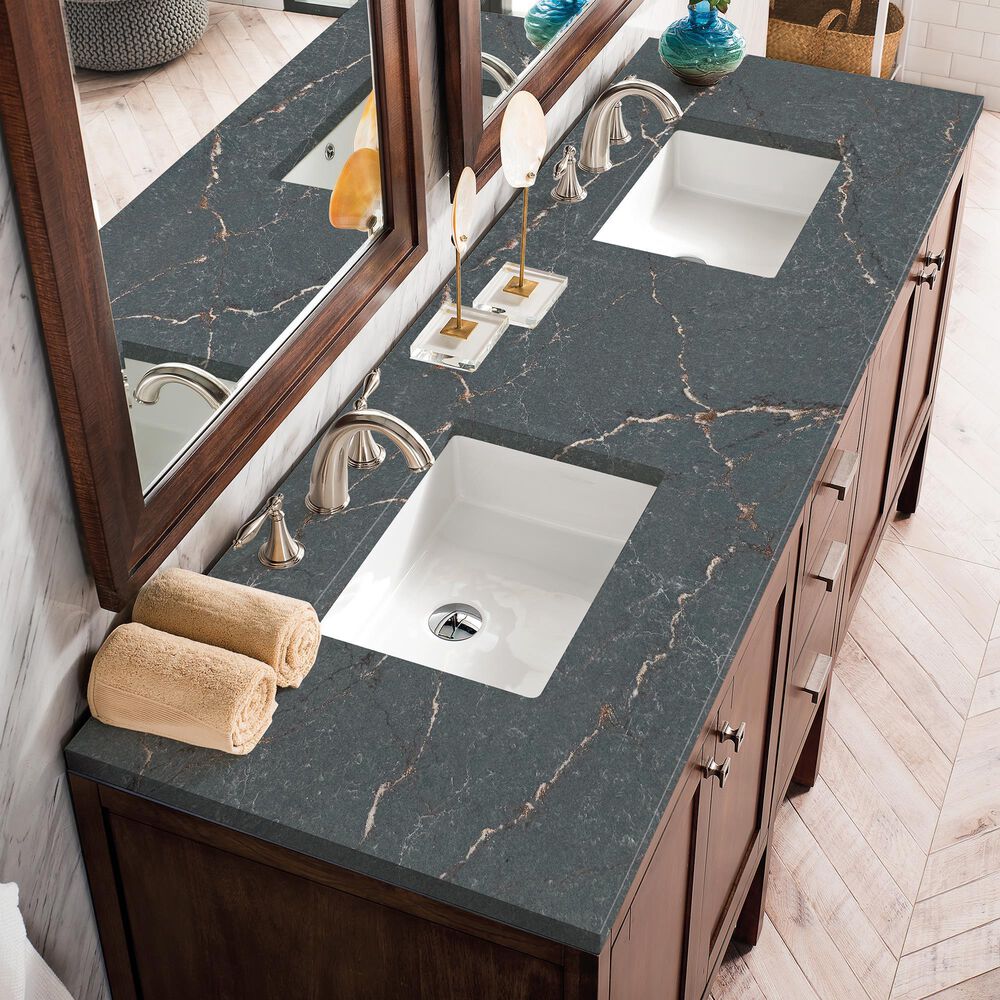 James Martin Vanities Addison 72&quot; Double Bathroom Vanity in Mid-Century Acacia with 3 cm Parisien Bleu Quartz Top and Rectangular Sinks, , large