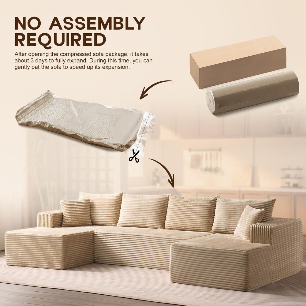 HOMLUX 134.6" Sectional Sofa with High Density Foam in Beige, , large