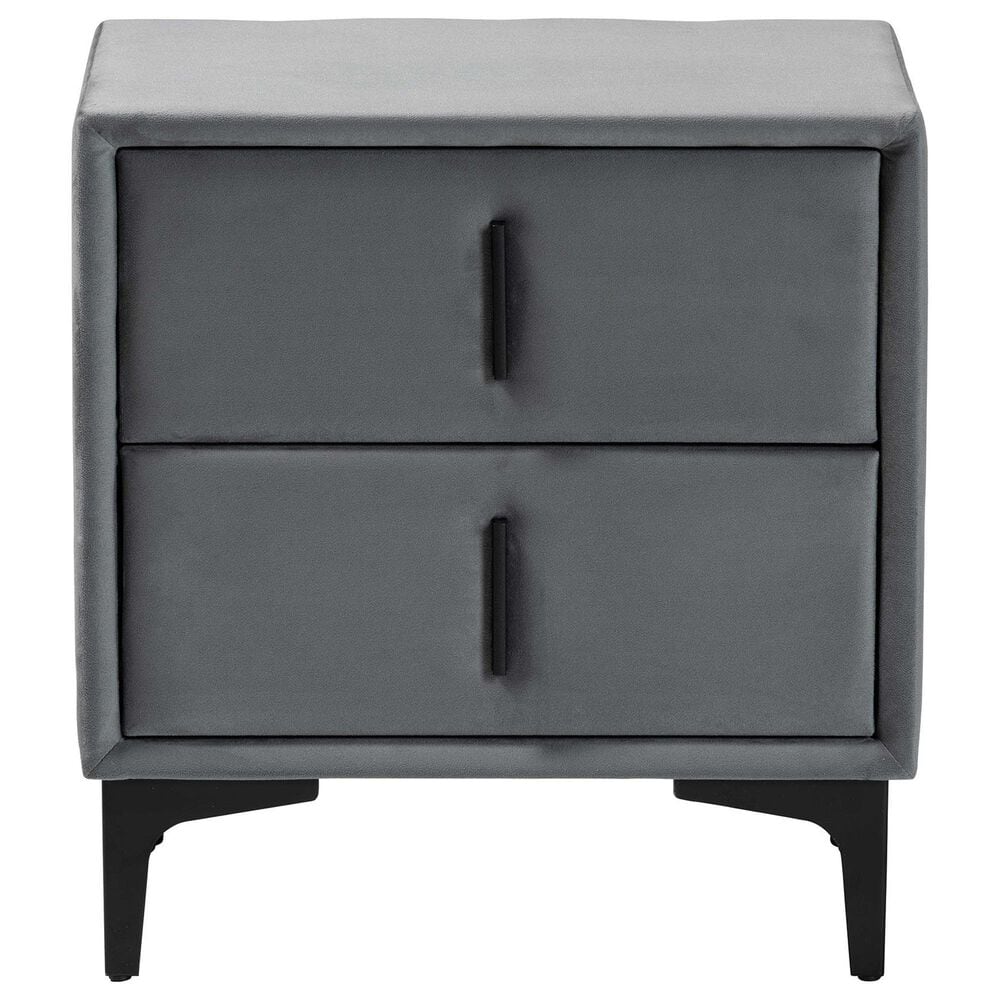 Baxton Studio Etienne 2-Drawer Nightstand with Slate Grey Velvet Upholstery in Black, , large