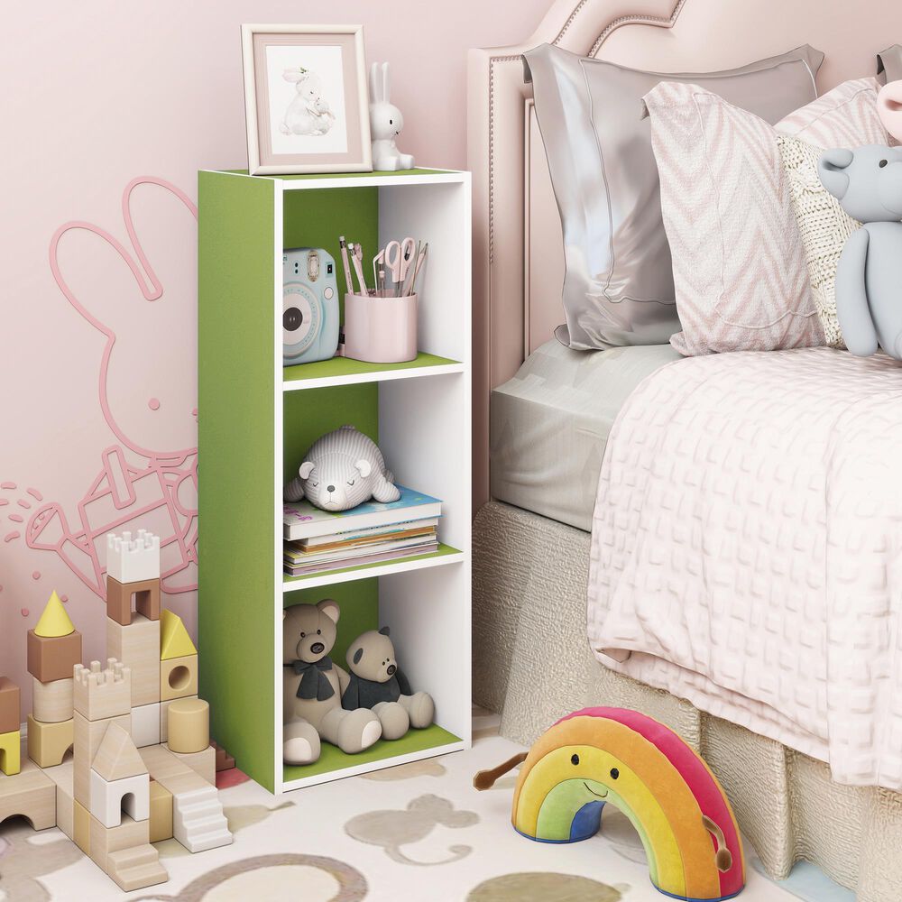 HOMLUX 3-Tier Bookcase with Decorative Open Shelves in White and Green, , large