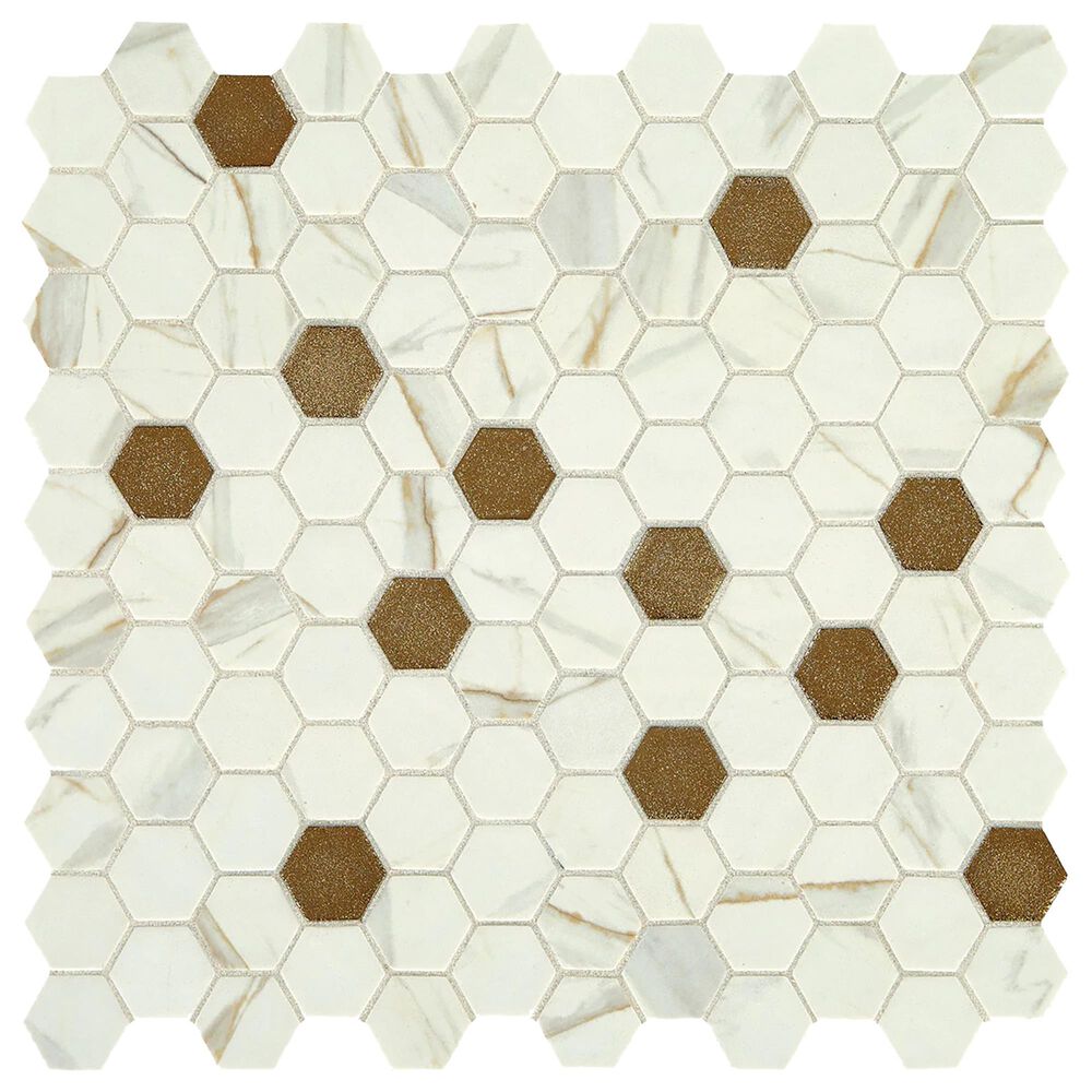 Dal-Tile Uptown Glass Posh Chiffon 1" x 1" Hexagon on 12" x 12" Glass Mosaic Sheet, , large