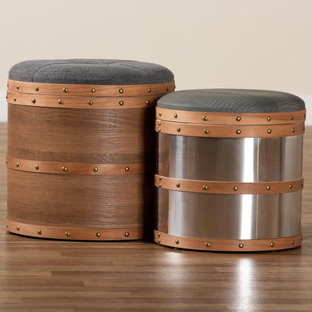 Baxton Studio Caleb 2-Piece Storage Ottoman Set in Grey, , large