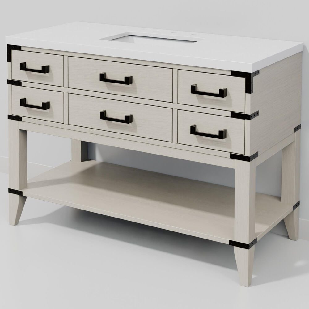 Lexora Home Norwalk 48" Single Bathroom Vanity in White Oak with White Cultured Marble Top and Rectangular Sink, , large