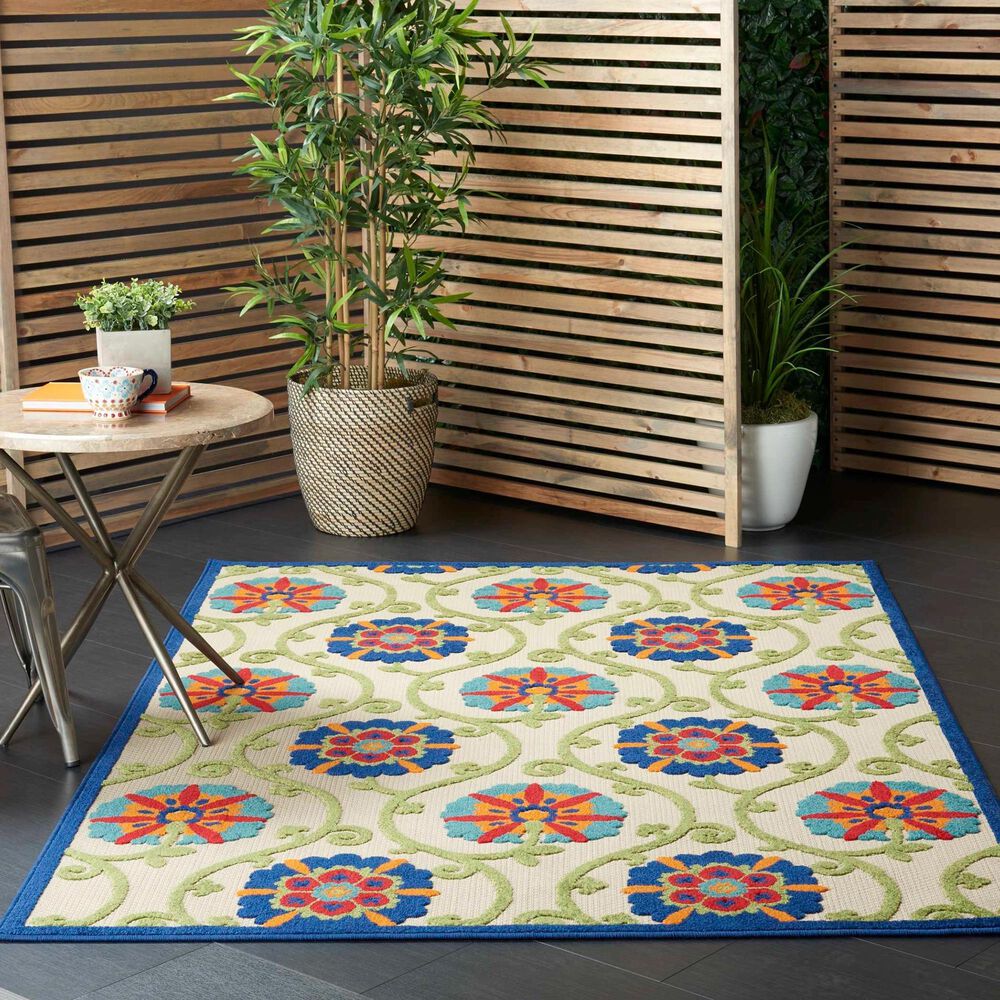 Nourison Aloha ALH19 6&#39; x 9&#39; Blue and Multicolor Indoor/Outdoor Area Rug, , large