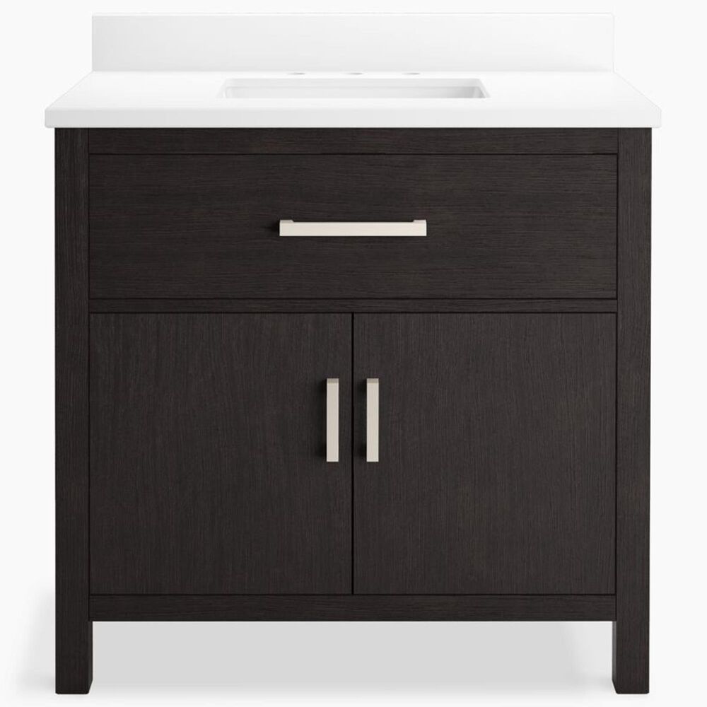 Kohler Kresla 36" Single Bathroom Vanity in Carbon Oak with 3 cm White Quartz Top and Rectangular Sink, , large