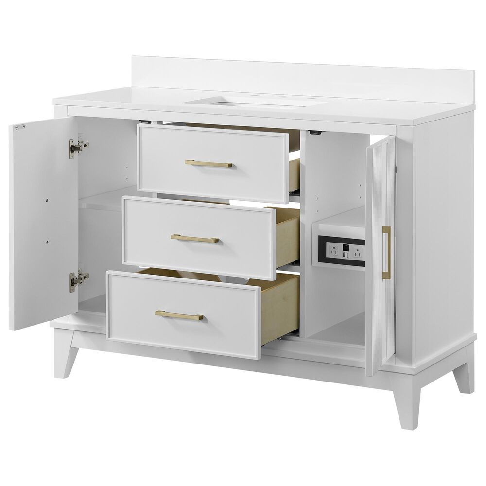 37B Fenwick 48" Single Bathroom Vanity in Bright White with Glossy White Composite Stone Top and Backsplash, , large