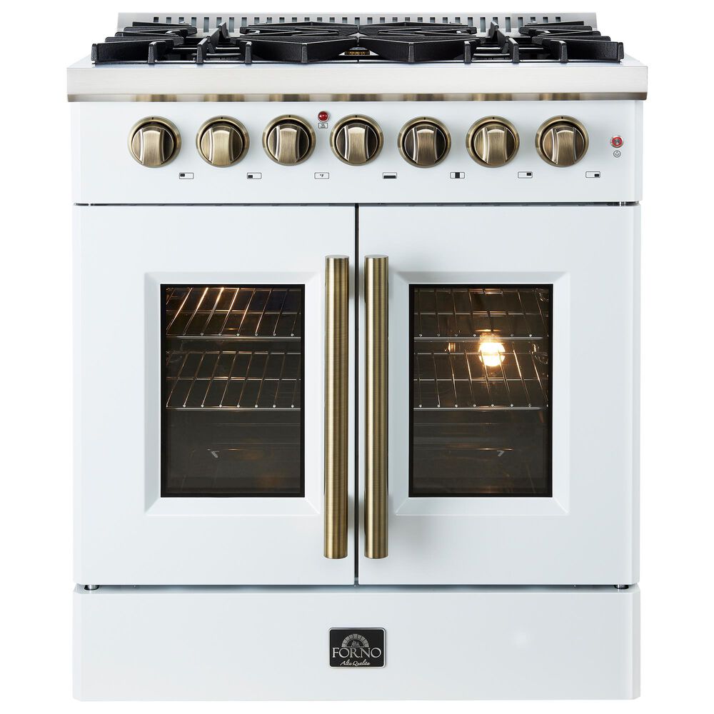Forno Galiano 30" Freestanding French Door Dual Fuel Range in White, , large