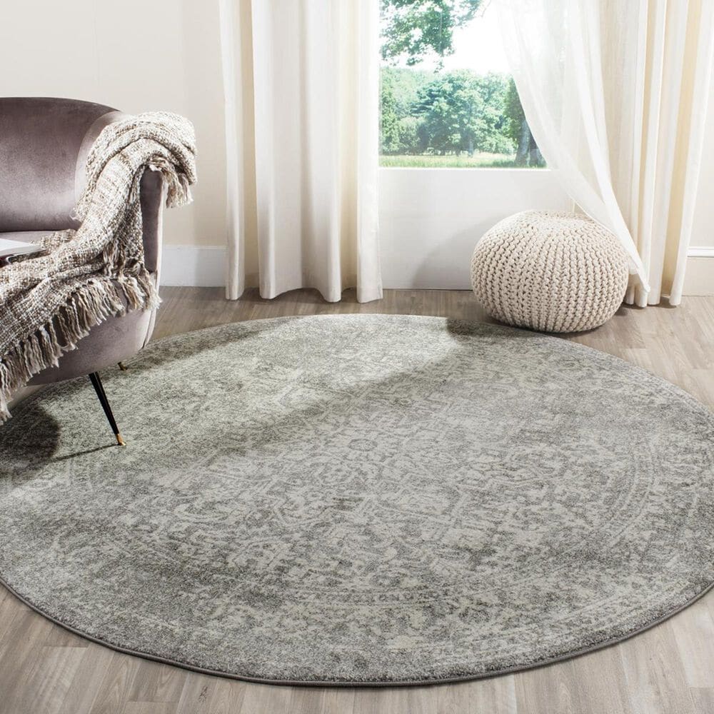 Safavieh Evoke EVK256S-5R 5"1" Round Silver/Ivory Area Rug, , large