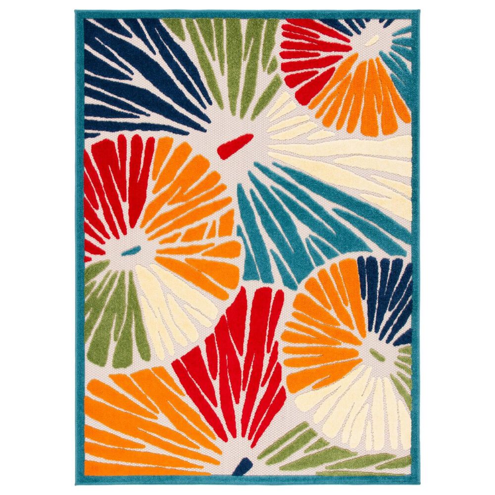 Safavieh Cabana CBN356A 9" x 12" Ivory and Blue Indoor/Outdoor Area Performance Rug, , large