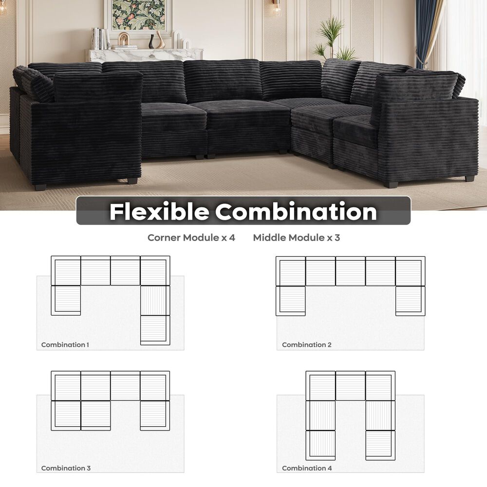 HOMLUX 7-Piece U-Shaped Mod Sectional in Black, , large