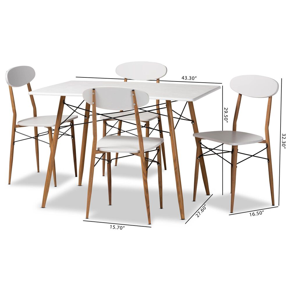 Baxton Studio Wayne 5-Piece Dining Set in White, , large