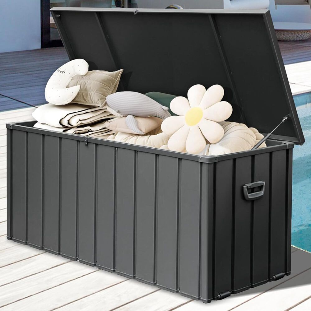 HOMLUX 190-Gallon Outdoor Storage Deck Box in Grey, , large