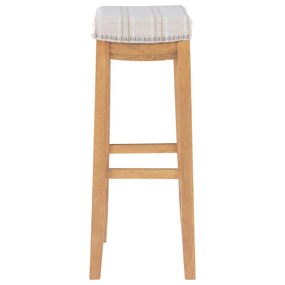 Linon Home Decor Claridge Bar Stool with Striped Beige Cushion in Rustic Brown, , large