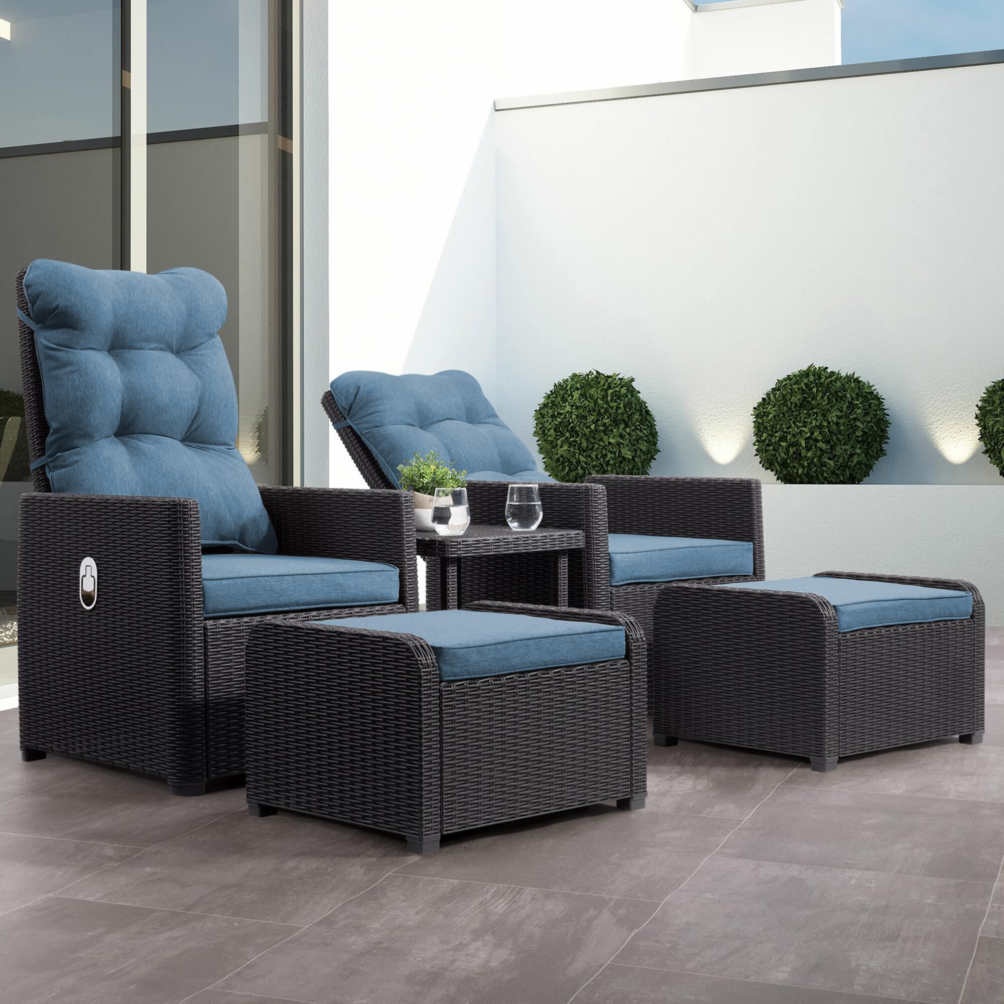 CorLiving Lake Front 5 Piece Patio Recliner Set in Blue NFM