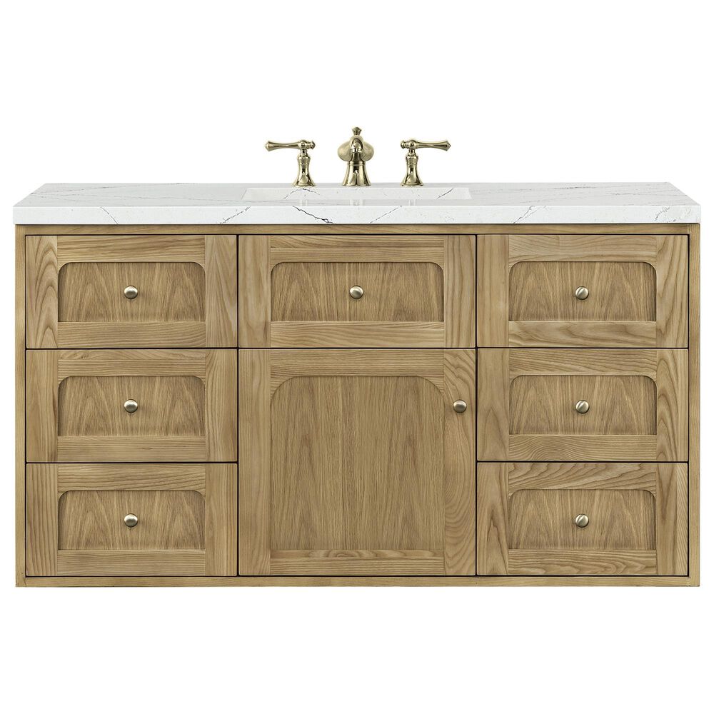 James Martin Vanities Laurent 48&quot; Single Bathroom Vanity in Light Natural Oak with 3 cm Ethereal Noctis Quartz Top and Rectangular Sink, , large