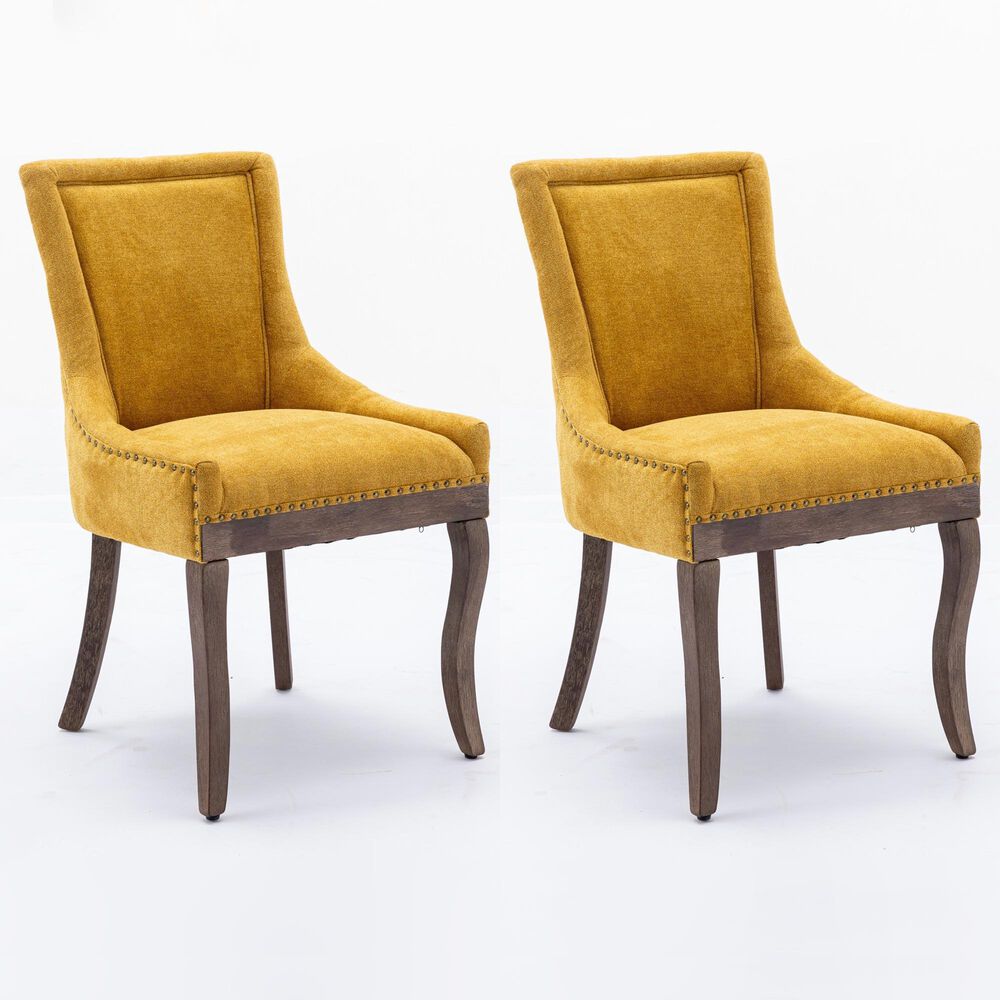 Hearth and Haven Upholstered Side Chair with Bronze Nail Head in Golden Yellow (Set of 2), , large