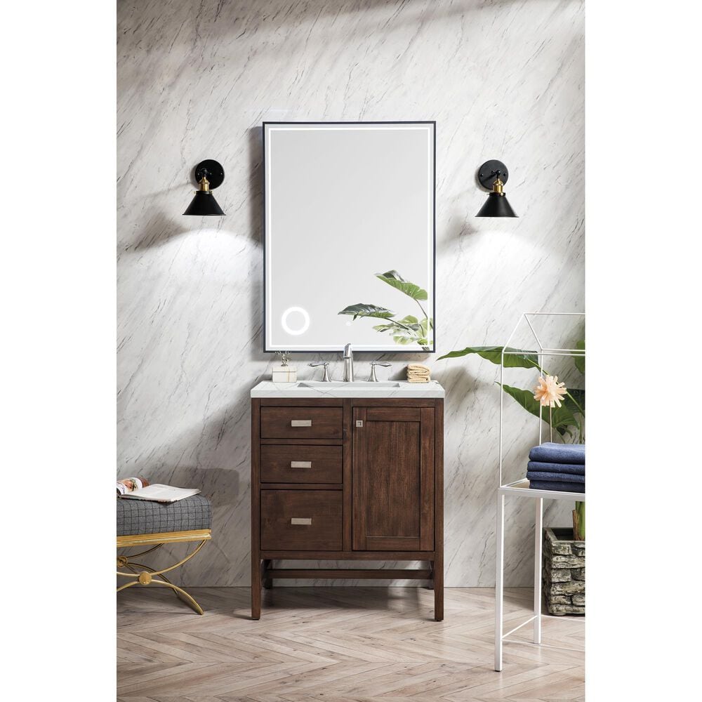 James Martin Vanities Addison 30&quot; Single Bathroom Vanity in Mid Century Acacia with 3 cm Ethereal Noctis Quartz Top and Rectangular Sink, , large