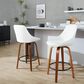 LumiSource Diana 26" Swivel Counter Stool with White Faux Leather Upholstery in Walnut and Black (Set of 2), , large