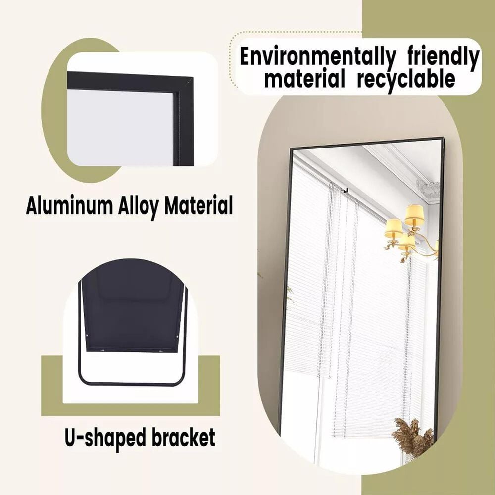 HOMLUX 64" x 21" Rectangular Leaning Floor Mirror in Black, , large