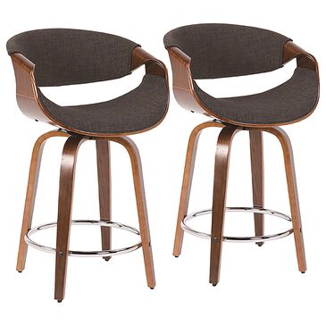 Lumisource Curvini Swivel Counter Stool with Charcoal Cushion in Walnut and Chrome (Set of 2), , large