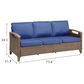 Sunwell Garden 34"H 3-Seater Outdoor Sofa with U-Shaped Armrests and Navy Cushions in Brown, , large